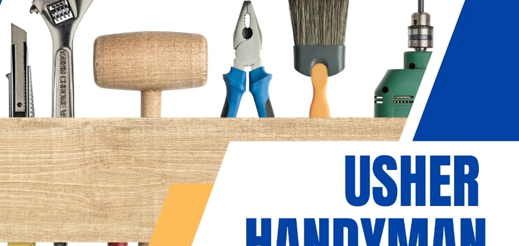 Hand tools arranged above timber